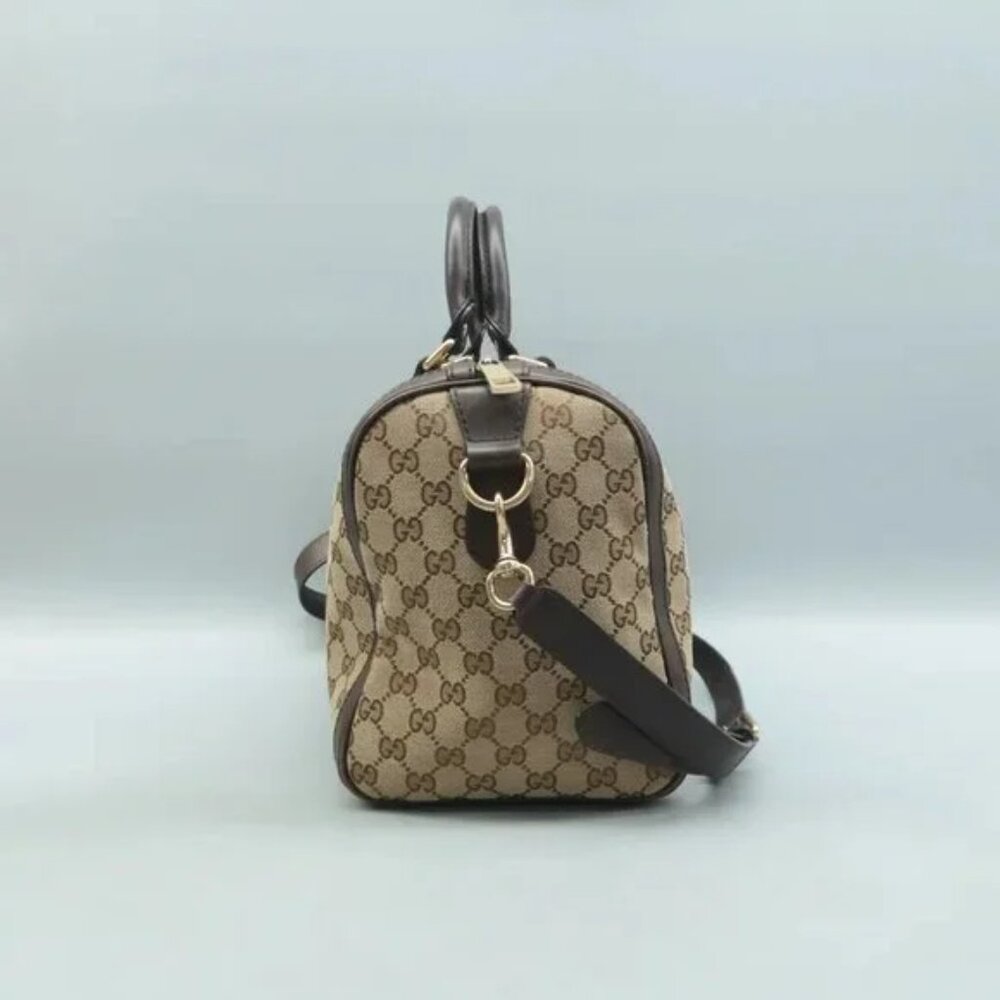 100% Authentic GUCCI Boston Brown GG Cloth Satchel 586-092624 - Picture 4 of 12